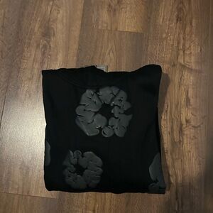 black on black denim tear hoodie